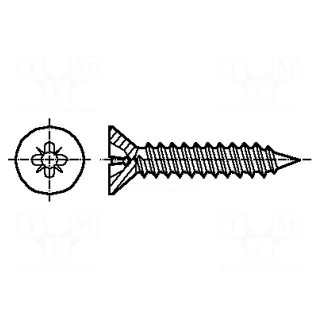 Screw | for metal | 3,9x19 | Head: countersunk | Pozidriv | zinc