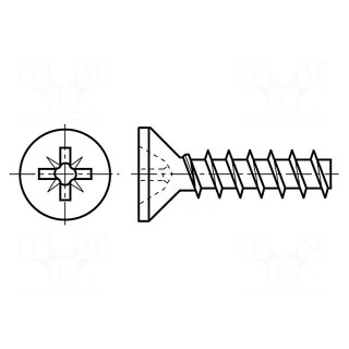 Screw | for plastic | 2,2x6 | Head: countersunk | Pozidriv | steel | zinc