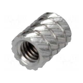 Threaded insert | brass | nickel | M3 | L: 5.9mm | Features: for plastic