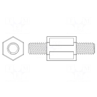 Screwed spacer sleeve | 70mm | Ext.thread: M8 | hexagonal | brass