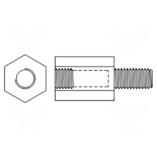 Screwed spacer sleeve | hexagonal | polyamide | M4 | M4 | 6mm | natural