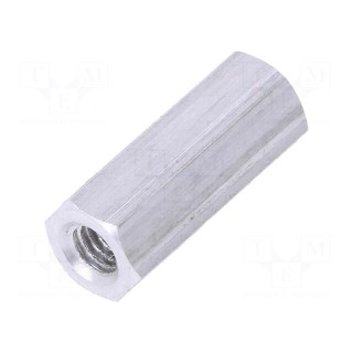 Screwed spacer sleeve | Int.thread: M4 | 18mm | hexagonal | aluminium