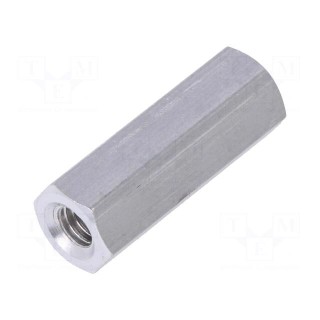Screwed spacer sleeve | Int.thread: M4 | 20mm | hexagonal | aluminium