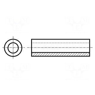 Spacer sleeve | 25.4mm | cylindrical | brass | nickel | Øint: 4.98mm