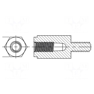 Spacer sleeve | hexagonal | polyamide 66 | M4 | M4 | L: 8mm | natural