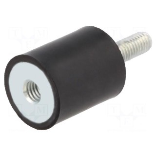 Vibration damper | M6 | Ø: 25mm | rubber | L: 15mm | Thread len: 18mm