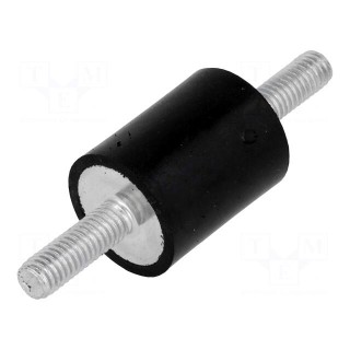 Vibration damper | M6 | Ø: 20mm | rubber | L: 25mm | Thread len: 18mm
