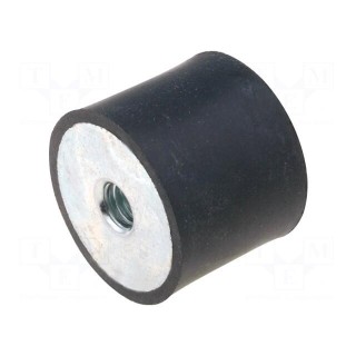 Vibration damper | M6 | Ø: 25mm | rubber | L: 20mm | H: 6mm | 605N | 121N/mm