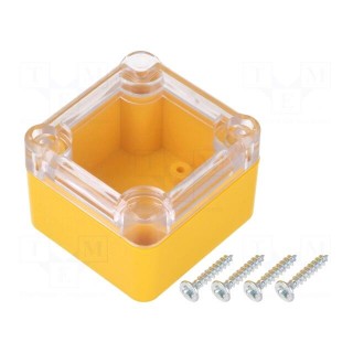 Enclosure: multipurpose | X: 49mm | Y: 51mm | Z: 36mm | ABS | yellow | IP65