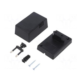 Enclosure: for power supplies | X: 54mm | Y: 81mm | Z: 46mm | ABS | black