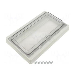 Hinged front panel | polycarbonate | 213x133x40mm | IP55