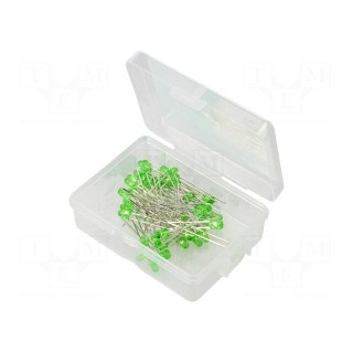 Kit: LED | THT | 3mm | 50pcs | green | 3÷15V | plastic box | 7.5mA | 30°