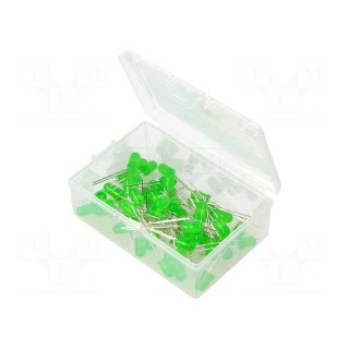 Kit: LED | THT | 5mm | 50pcs | green | 3÷15V | plastic box | 7.5mA | 50°