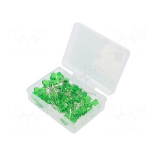 Kit: LED | THT | 8mm | 50pcs | green | 3÷15V | plastic box | 7.5mA | 30°