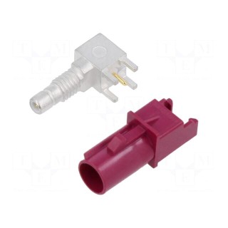 Connector: FAKRA | male | socket | on PCBs | THT | -65÷165°C | angled 90°