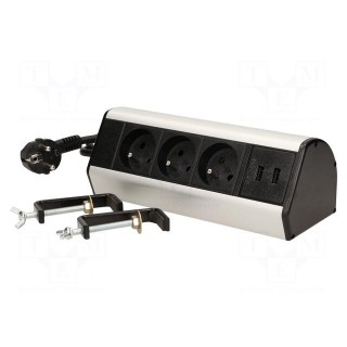 Plug socket strip: furniture | 3680W | black,silver | 230VAC | 1.8m