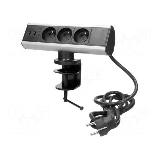 Plug socket strip: furniture | IP20 | 3680W | black,silver | 230VAC