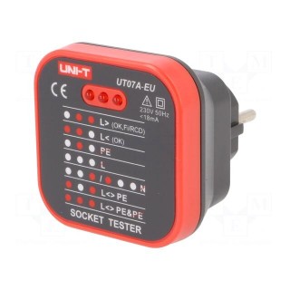 Tester: power socket | LEDs | 50÷60Hz | 230VAC | Plug: EU