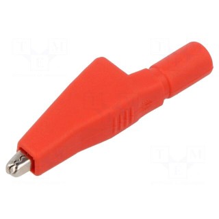 Crocodile clip | 10A | red | Grip capac: max.7.9mm | Socket size: 4mm