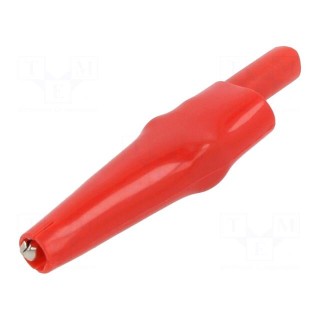 Crocodile clip | 10A | red | Grip capac: max.7.9mm | Socket size: 4mm