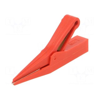 Crocodile clip | 10A | red | Grip capac: max.9.5mm | Socket size: 4mm