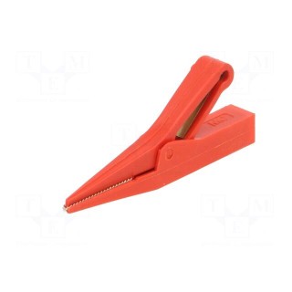 Crocodile clip | 10A | red | Grip capac: max.9.5mm | Socket size: 4mm