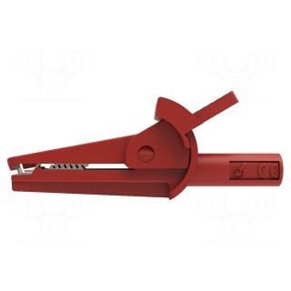 Crocodile clip | 10A | red | max.8mm | Plating: nickel plated | 600V