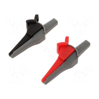 Crocodile clip | 16A | red and black | Socket size: 4mm | L: 94mm