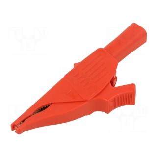 Crocodile clip | 19A | red | Grip capac: max.39.5mm | Socket size: 4mm