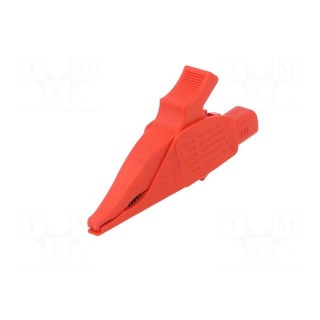 Crocodile clip | 19A | red | Grip capac: max.39.5mm | Socket size: 4mm