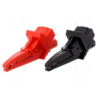 Crocodile clip | 20A | red and black | Grip capac: max.20mm | 1kV