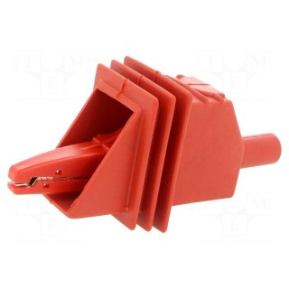 Crocodile clip | 20A | red | Grip capac: max.25mm | Socket size: 4mm