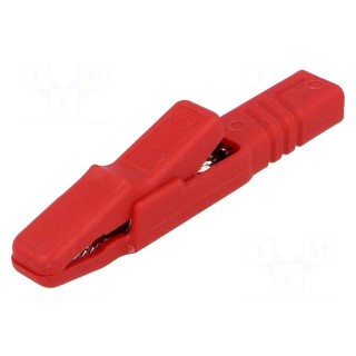 Crocodile clip | 25A | red | Grip capac: max.9.5mm | Socket size: 4mm