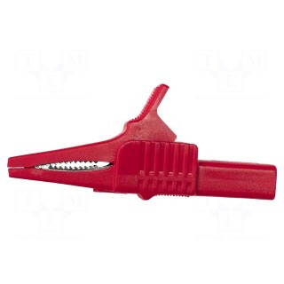 Crocodile clip | 30A | red | Grip capac: max.19mm | Socket size: 4mm