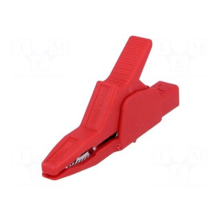 Crocodile clip | 34A | red | Grip capac: max.30mm | Socket size: 4mm