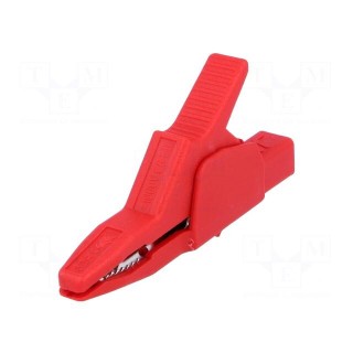 Crocodile clip | 34A | red | Grip capac: max.30mm | Socket size: 4mm