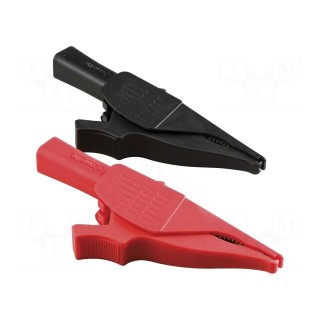 Crocodile clip | 6A | black,red | Grip capac: max.40mm | 1kV | 2pcs.