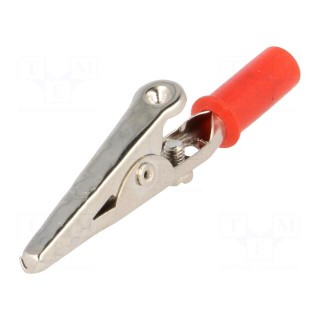 Crocodile clip | red | Grip capac: max.14mm | Socket size: 4mm