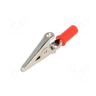 Crocodile clip | red | Grip capac: max.14mm | Socket size: 4mm
