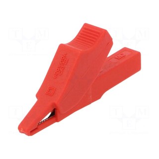 Crocodile clip | 10A | red | Plating: nickel plated | Socket size: 2mm