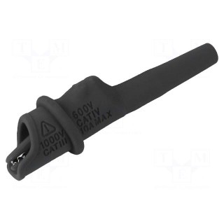 Crocodile clip | 10A | Grip capac: max.9mm | black | soldered