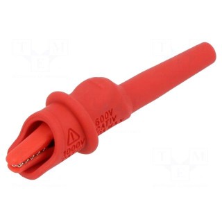 Crocodile clip | 10A | Grip capac: max.9mm | red | soldered | L: 74.5mm