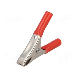 Crocodile clip | 15A | Grip capac: max.19mm | Overall len: 58mm | red
