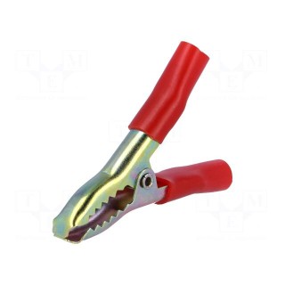 Crocodile clip | 15A | Grip capac: max.25mm | Overall len: 65mm | red