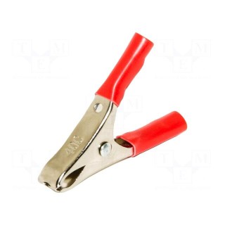 Crocodile clip | 20A | Grip capac: max.19mm | Overall len: 58mm | red