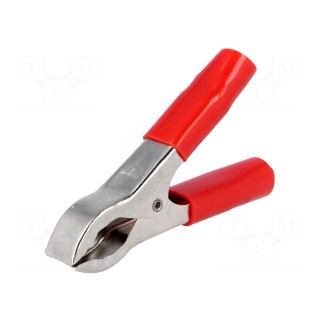 Crocodile clip | 30A | Grip capac: max.25mm | Overall len: 80mm | red