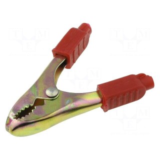 Crocodile clip | 40A | Grip capac: max.20mm | Overall len: 70mm | red