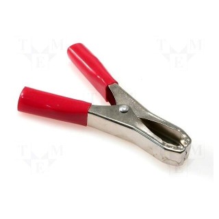 Crocodile clip | 50A | Grip capac: max.31mm | Overall len: 100mm | red