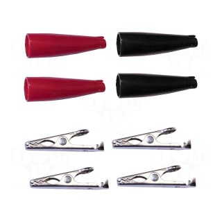 Crocodile clip | 5A | black,red | soldered | nickel plated | 8pcs.