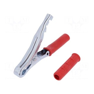 Crocodile clip | 90A | Grip capac: max.25mm | Overall len: 155mm | red